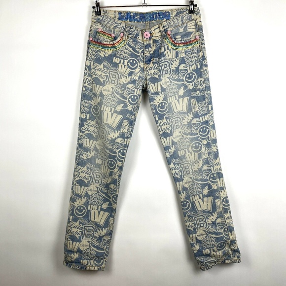 Lalabobo Denim - Lalabobo Graffiti Surf Jeans With Rainbow Stitch